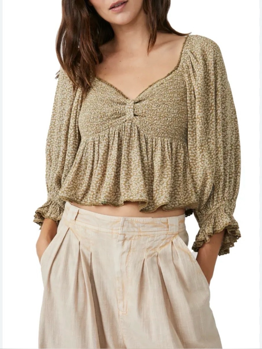 Free People Brittnee Smocked Peplum Top XS